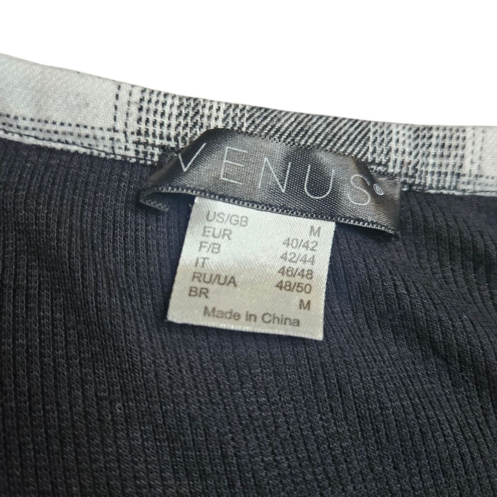 Venus Medium Black Plaid Hem Henley Long Sleeve Top - Picture 4 of 8